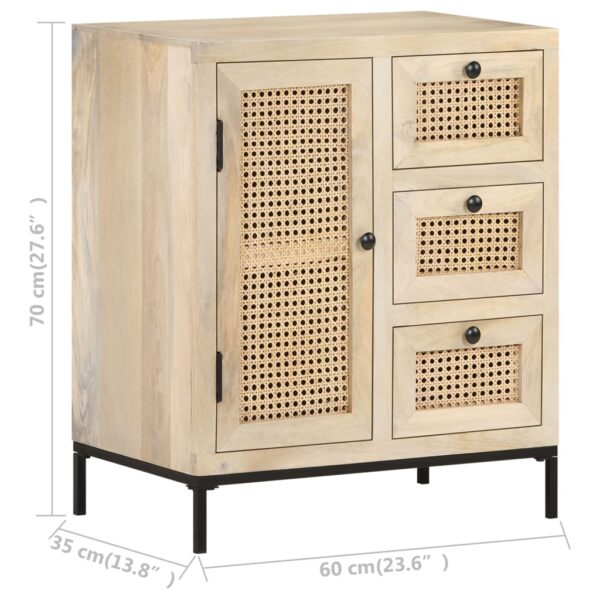 vidaXL Sideboard 23.6"x13.8"x27.6" Solid Mango Wood and Natural Cane - Image 8