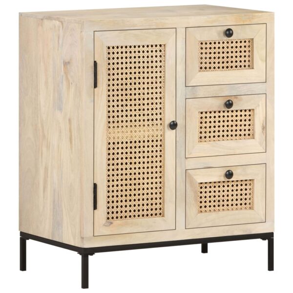 vidaXL Sideboard 23.6"x13.8"x27.6" Solid Mango Wood and Natural Cane - Image 9