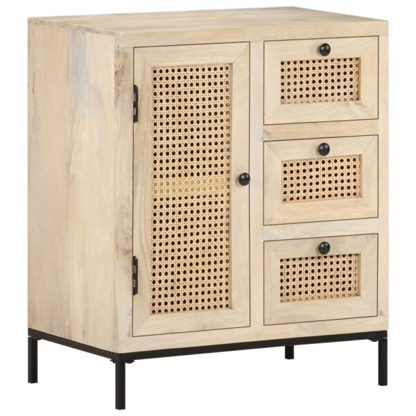 vidaXL Sideboard 23.6"x13.8"x27.6" Solid Mango Wood and Natural Cane - Image 10