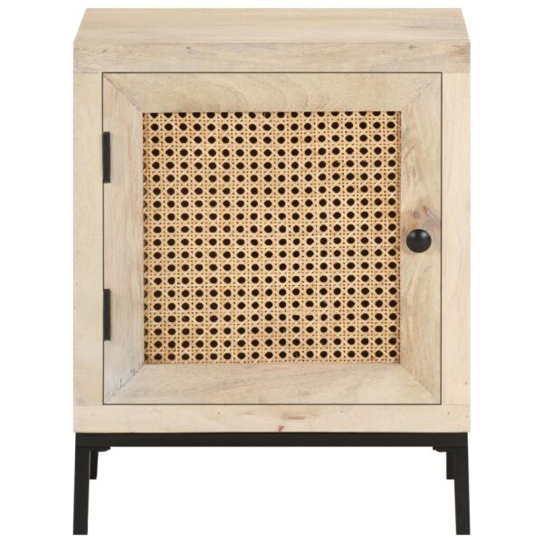 vidaXL Bedside Cabinet 15.7"x11.8"x19.7" Solid Mango Wood and Natural Cane - Image 2