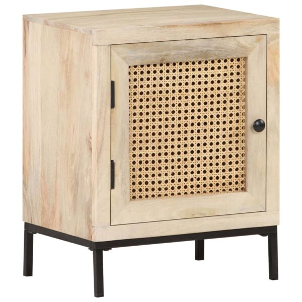 vidaXL Bedside Cabinet 15.7"x11.8"x19.7" Solid Mango Wood and Natural Cane - Image 11