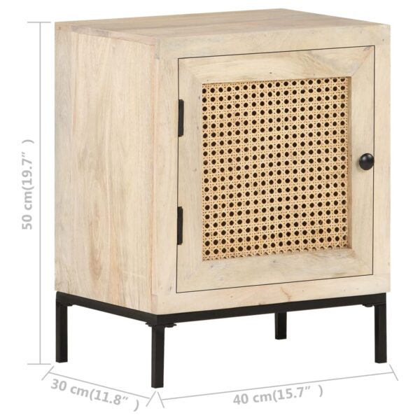 vidaXL Bedside Cabinet 15.7"x11.8"x19.7" Solid Mango Wood and Natural Cane - Image 7