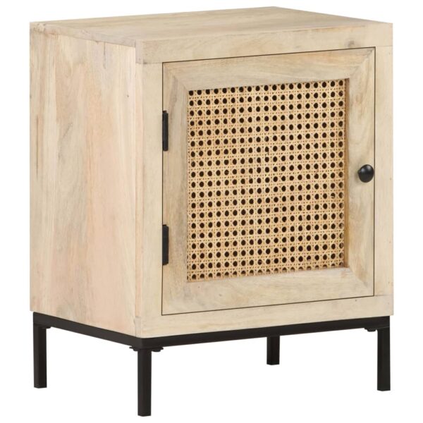 vidaXL Bedside Cabinet 15.7"x11.8"x19.7" Solid Mango Wood and Natural Cane - Image 9