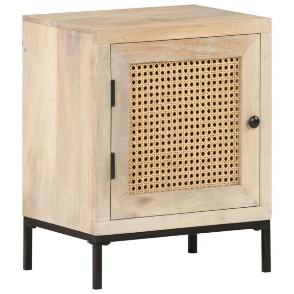 vidaXL Bedside Cabinet 15.7"x11.8"x19.7" Solid Mango Wood and Natural Cane - Image 10