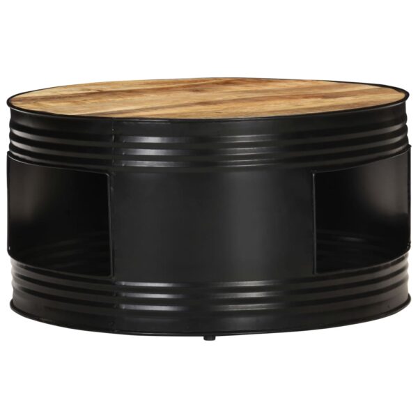 vidaXL Coffee Table Black 26.8"x26.8"x14.2" Solid Rough Mango Wood - Image 2