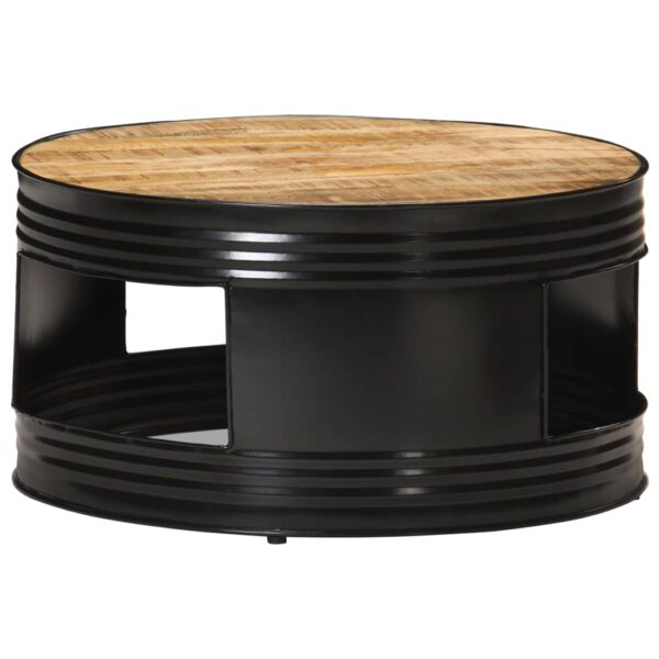 vidaXL Coffee Table Black 26.8"x26.8"x14.2" Solid Rough Mango Wood - Image 7