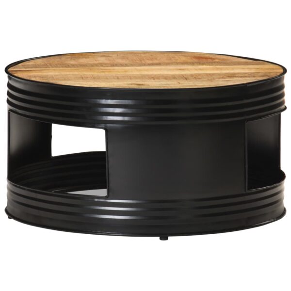 vidaXL Coffee Table Black 26.8"x26.8"x14.2" Solid Rough Mango Wood - Image 8