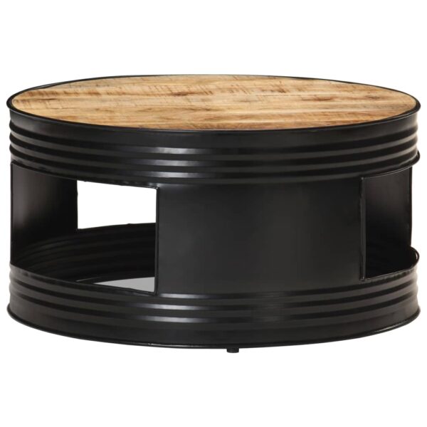 vidaXL Coffee Table Black 26.8"x26.8"x14.2" Solid Rough Mango Wood - Image 9