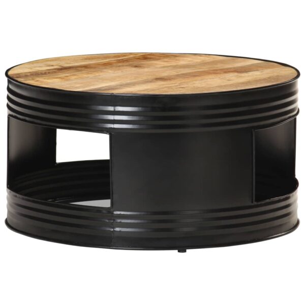 vidaXL Coffee Table Black 26.8"x26.8"x14.2" Solid Rough Mango Wood - Image 10