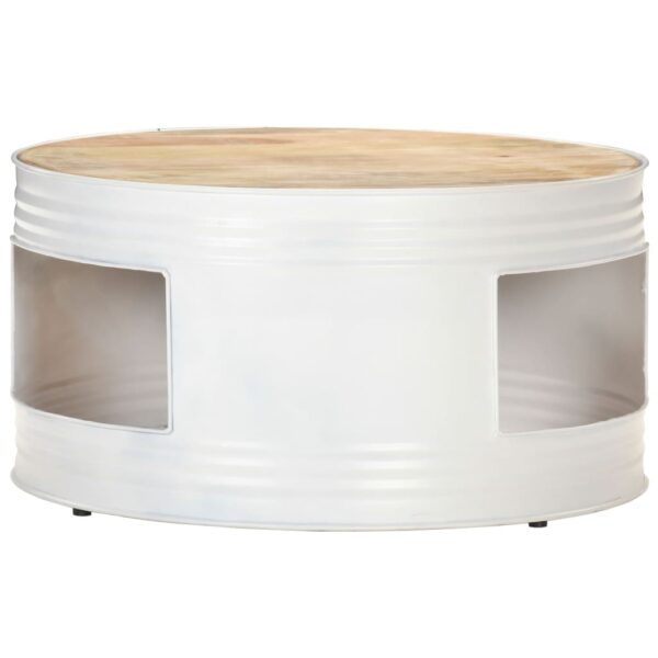 vidaXL Coffee Table White 26.8"x26.8"x14.2" Solid Mango Wood - Image 2