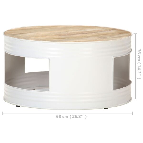 vidaXL Coffee Table White 26.8"x26.8"x14.2" Solid Mango Wood - Image 6