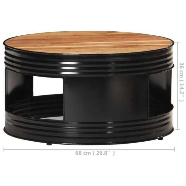 vidaXL Coffee Table Black 26.8"x26.8"x14.2" Solid Acacia Wood - Image 6