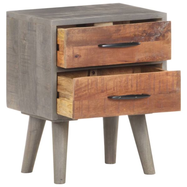 vidaXL Bedside Cabinet Gray 15.7"x11.8"x19.7" Solid Rough Mango Wood - Image 2