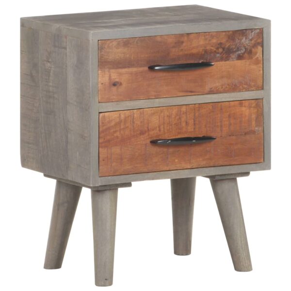 vidaXL Bedside Cabinet Gray 15.7"x11.8"x19.7" Solid Rough Mango Wood - Image 11