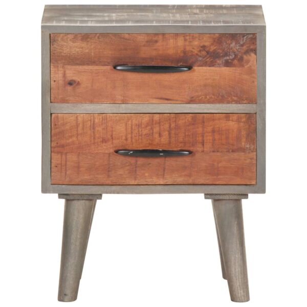 vidaXL Bedside Cabinet Gray 15.7"x11.8"x19.7" Solid Rough Mango Wood - Image 3