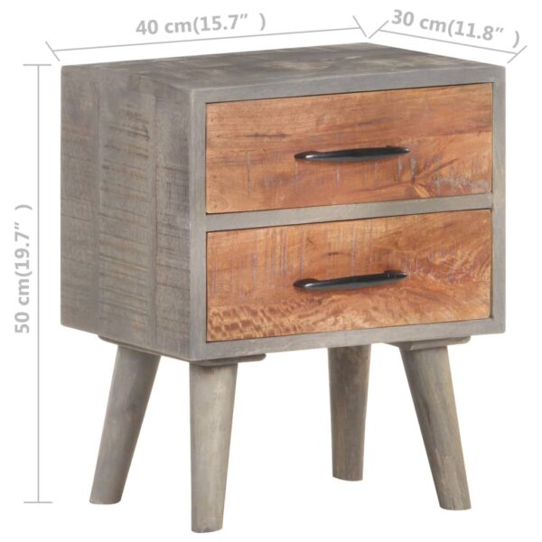 vidaXL Bedside Cabinet Gray 15.7"x11.8"x19.7" Solid Rough Mango Wood - Image 7