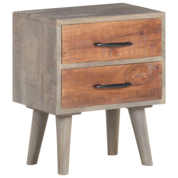 vidaXL Bedside Cabinet Gray 15.7"x11.8"x19.7" Solid Rough Mango Wood - Image 8