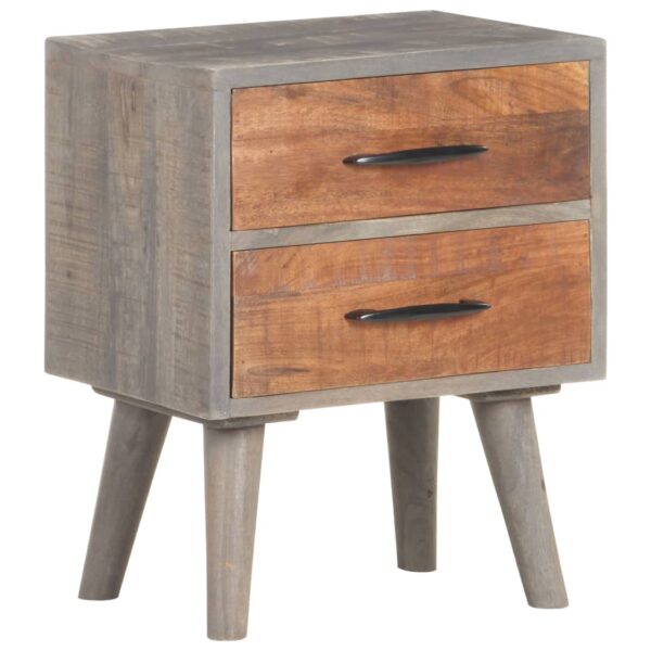 vidaXL Bedside Cabinet Gray 15.7"x11.8"x19.7" Solid Rough Mango Wood - Image 9