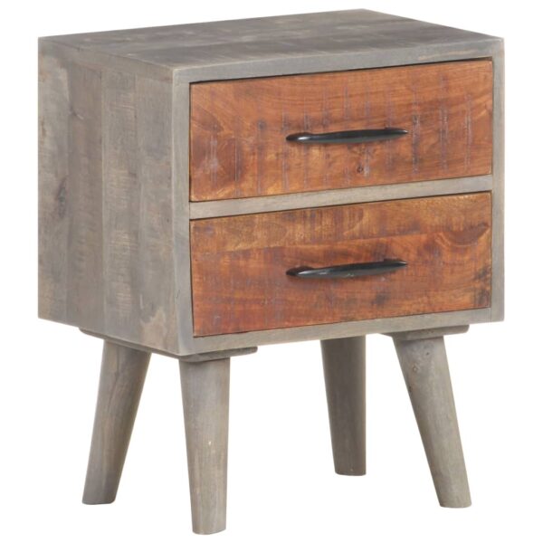 vidaXL Bedside Cabinet Gray 15.7"x11.8"x19.7" Solid Rough Mango Wood - Image 10