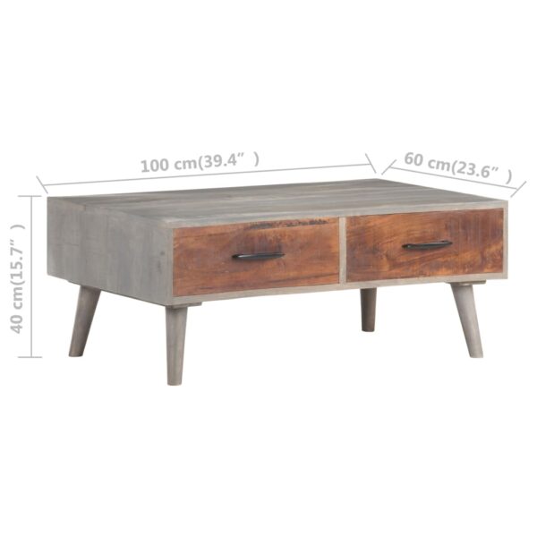 vidaXL Coffee Table Gray 39.4"x23.6"x15.7" Solid Rough Mango Wood - Image 6