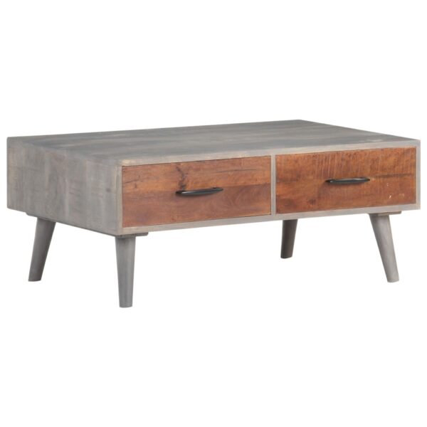 vidaXL Coffee Table Gray 39.4"x23.6"x15.7" Solid Rough Mango Wood - Image 7