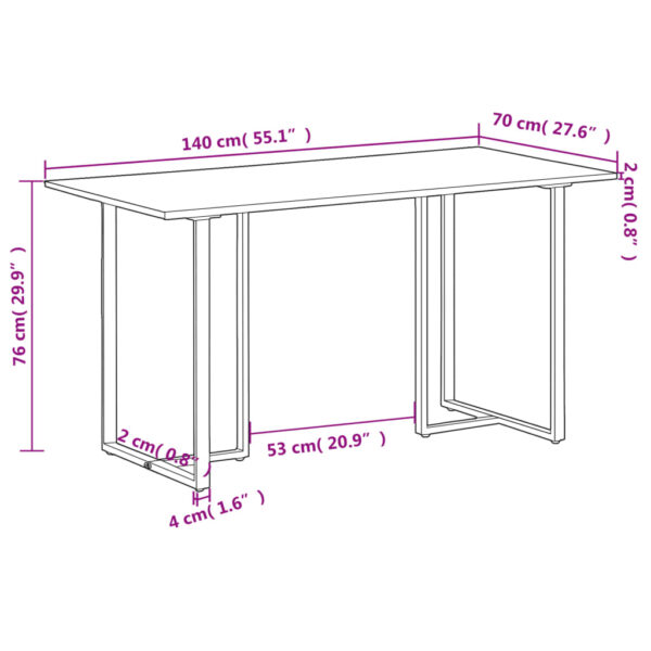 vidaXL Dining Table 55.1" Rough Mango Wood - Image 6