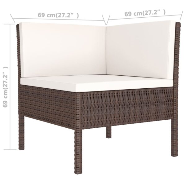 vidaXL 3 Piece Patio Lounge Set with Cushions Poly Rattan Brown - Image 6