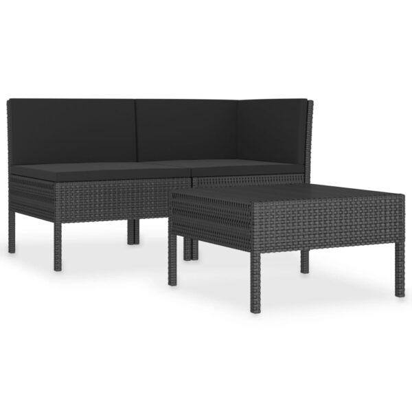 vidaXL 3 Piece Patio Lounge Set with Cushions Poly Rattan Black - Image 2