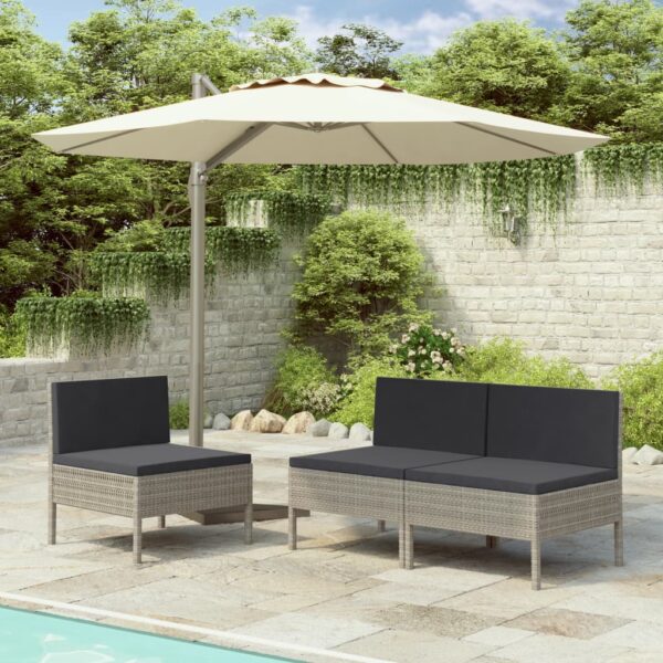 vidaXL Patio Chairs 3 pcs with Cushions Poly Rattan Gray