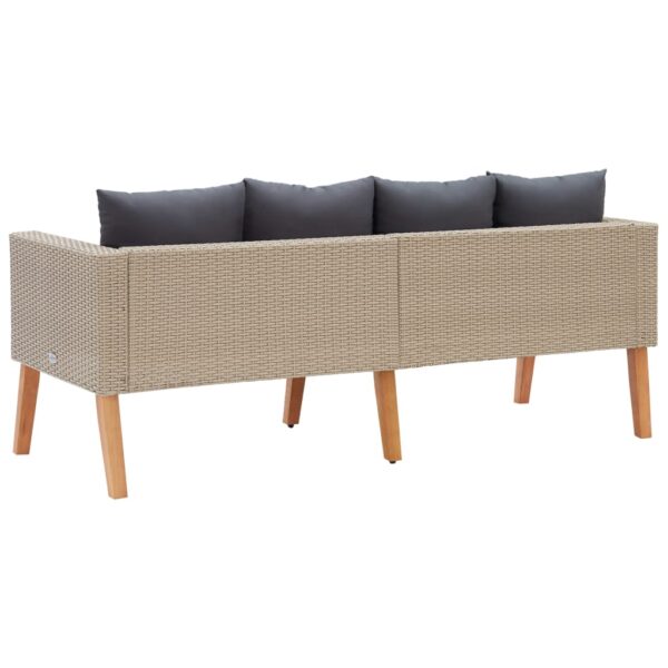 vidaXL 2-Seater Patio Sofa with Cushions Poly Rattan Beige - Image 4