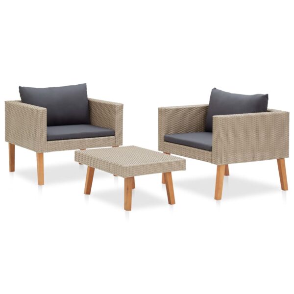 vidaXL 3 Piece Patio Lounge Set with Cushions Poly Rattan Beige - Image 3