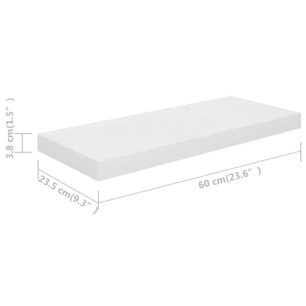 vidaXL Floating Wall Shelf High Gloss White 23.6"x9.3"x1.5" MDF - Image 7