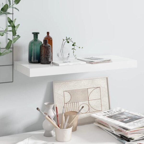 vidaXL Floating Wall Shelf High Gloss White 23.6"x9.3"x1.5" MDF