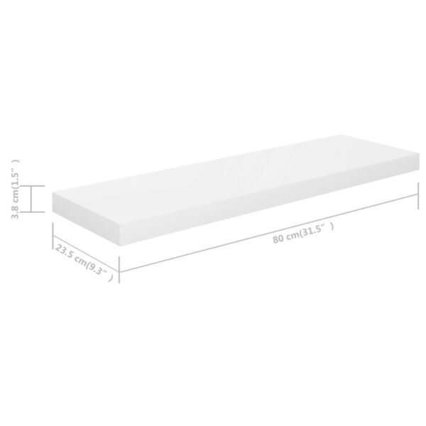 vidaXL Floating Wall Shelves 4 pcs High Gloss White 31.5"x9.3"x1.5" MDF - Image 8