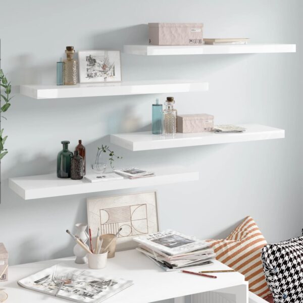 vidaXL Floating Wall Shelves 4 pcs High Gloss White 31.5"x9.3"x1.5" MDF