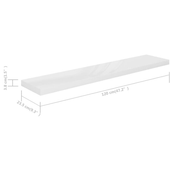 vidaXL Floating Wall Shelf High Gloss White 47.2"x9.3"x1.5" MDF - Image 7