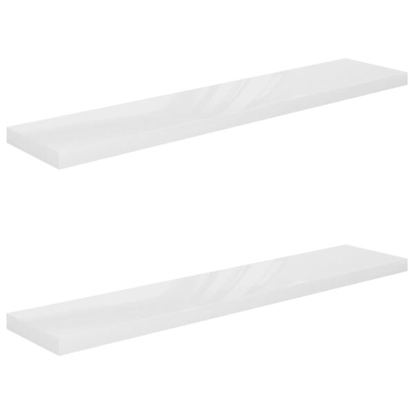 vidaXL Floating Wall Shelves 2 pcs High Gloss White 47.2"x9.3"x1.5" MDF - Image 2