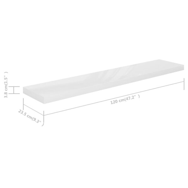 vidaXL Floating Wall Shelves 2 pcs High Gloss White 47.2"x9.3"x1.5" MDF - Image 8