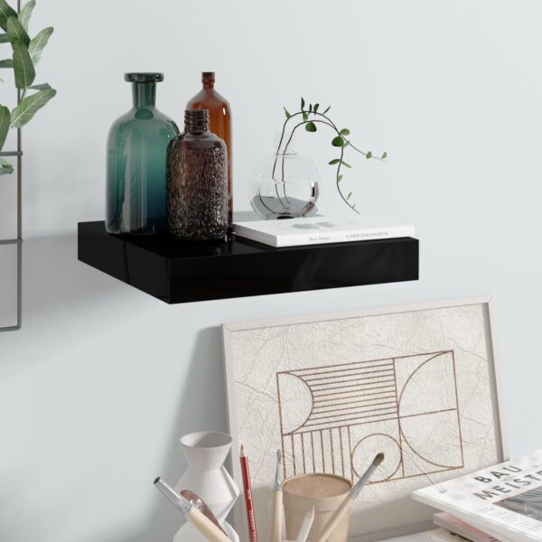 vidaXL Floating Wall Shelf High Gloss Black 9.1"x9.3"x1.5" MDF