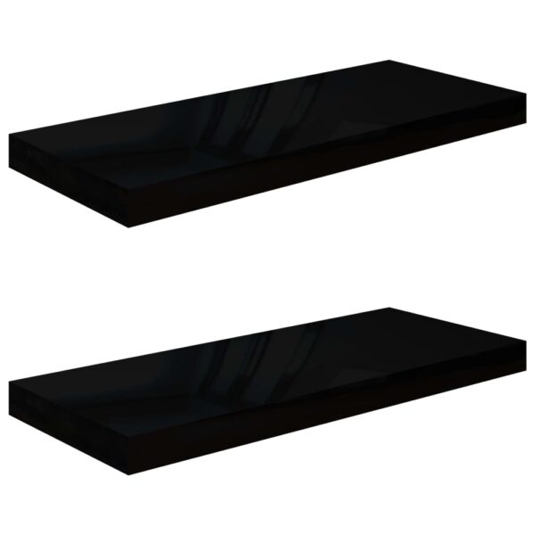 vidaXL Floating Wall Shelves 2 pcs High Gloss Black 23.6"x9.3"x1.5" MDF - Image 2