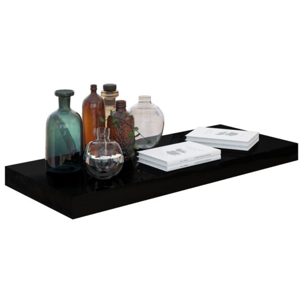 vidaXL Floating Wall Shelves 2 pcs High Gloss Black 23.6"x9.3"x1.5" MDF - Image 3