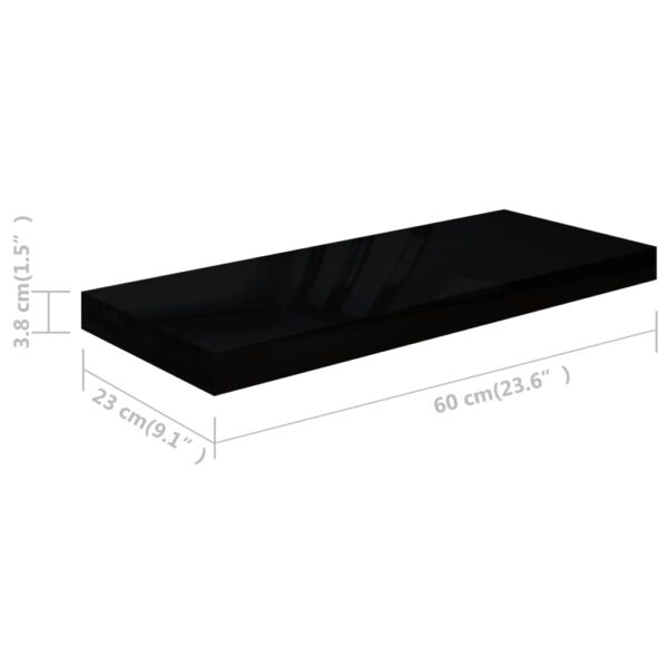 vidaXL Floating Wall Shelves 2 pcs High Gloss Black 23.6"x9.3"x1.5" MDF - Image 8