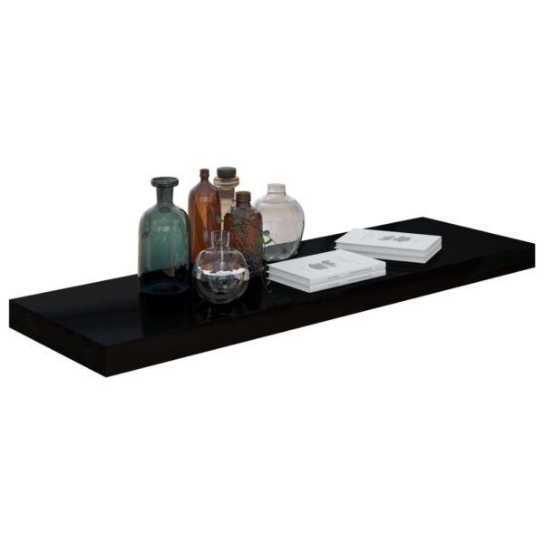 vidaXL Floating Wall Shelf High Gloss Black 31.5"x9.3"x1.5" MDF - Image 3