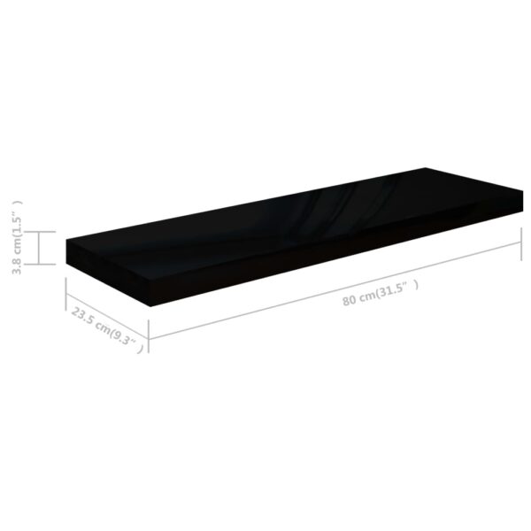 vidaXL Floating Wall Shelf High Gloss Black 31.5"x9.3"x1.5" MDF - Image 7