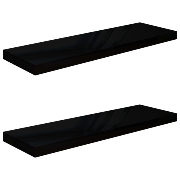 vidaXL Floating Wall Shelves 2 pcs High Gloss Black 31.5"x9.3"x1.5" MDF - Image 2