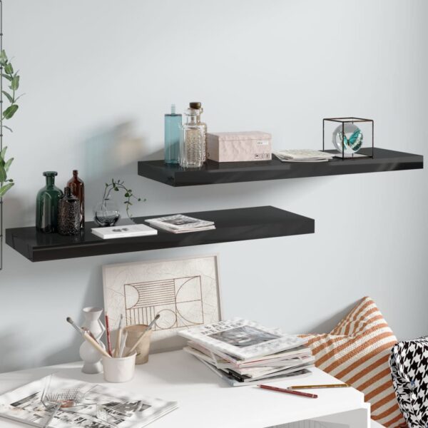 vidaXL Floating Wall Shelves 2 pcs High Gloss Black 31.5"x9.3"x1.5" MDF