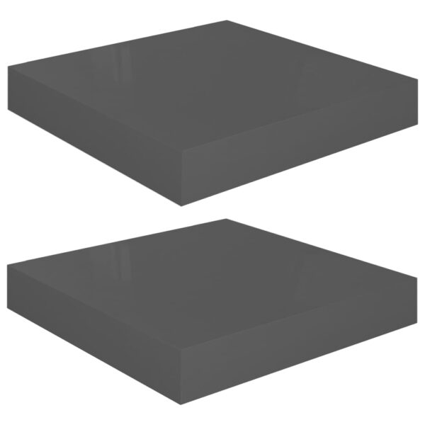 vidaXL Floating Wall Shelves 2 pcs High Gloss Gray 9.1"x9.3"x1.5" MDF - Image 2