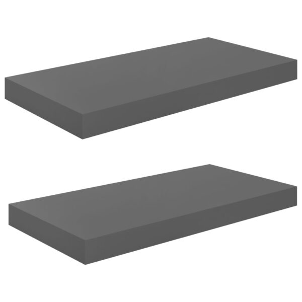 vidaXL Floating Wall Shelves 2 pcs High Gloss Gray 19.7"x9.1"x1.5" MDF - Image 2