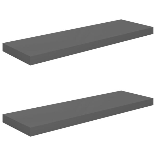 vidaXL Floating Wall Shelves 2 pcs High Gloss Gray 31.5"x9.3"x1.5" MDF - Image 2