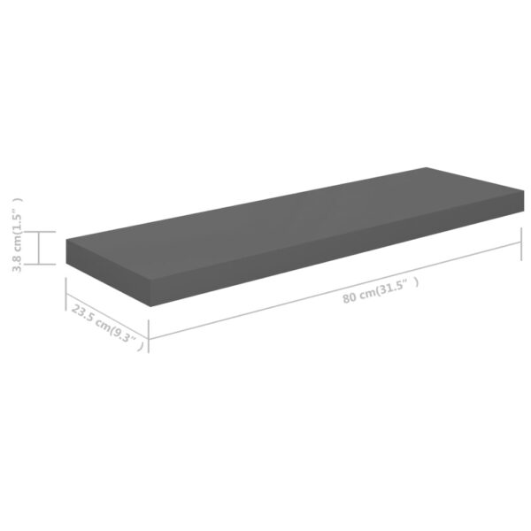 vidaXL Floating Wall Shelves 2 pcs High Gloss Gray 31.5"x9.3"x1.5" MDF - Image 8